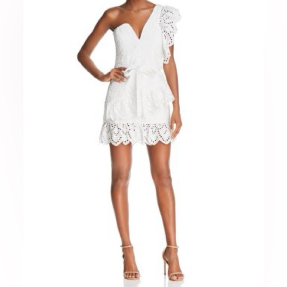 NWT Bardot One-Shoulder Ruffled Eyelet
Dress